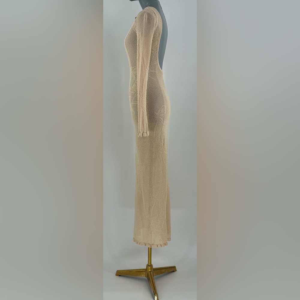 🆕 MIRROR PALAIS 🧿 NWOT Rose Pointelle Crochet Knit Dress, Soft Beige - Sz XS - Picture 8 of 16
